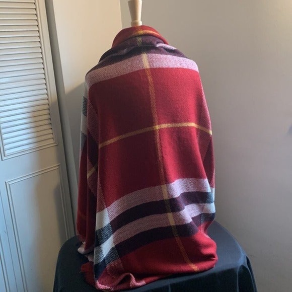 A&O 100% acrylic Red White Black Yellow Shawl Wrap Throw Plaid Print - Picture 2 of 8